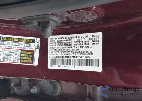 2013 Honda Cr-V Lx from USA, damaged, VIN 5J6RM4H31DL024596
